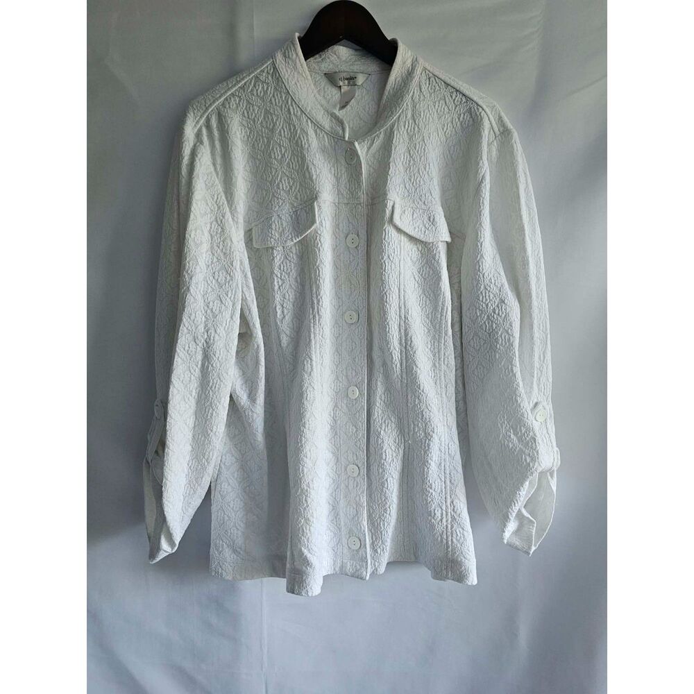 Coastal Grandma CJ Banks Ivory Textured Button Down Blouse Plus Size 2X